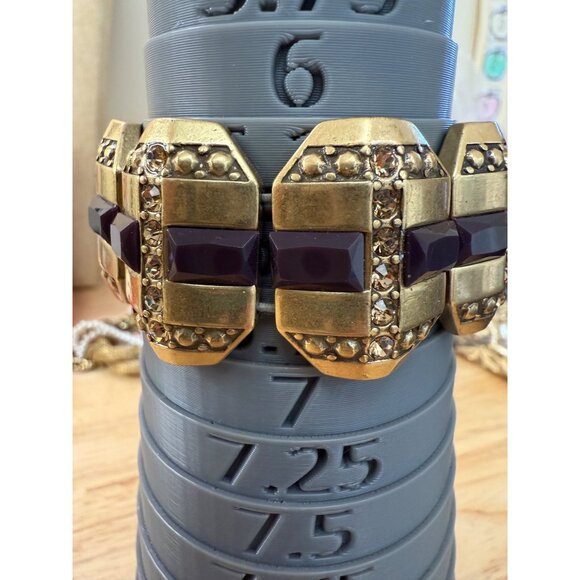 J Crew Gold-Tone Stretch Bracelet With Purple Faceted Stones & Rhinestones - Picture 6 of 7